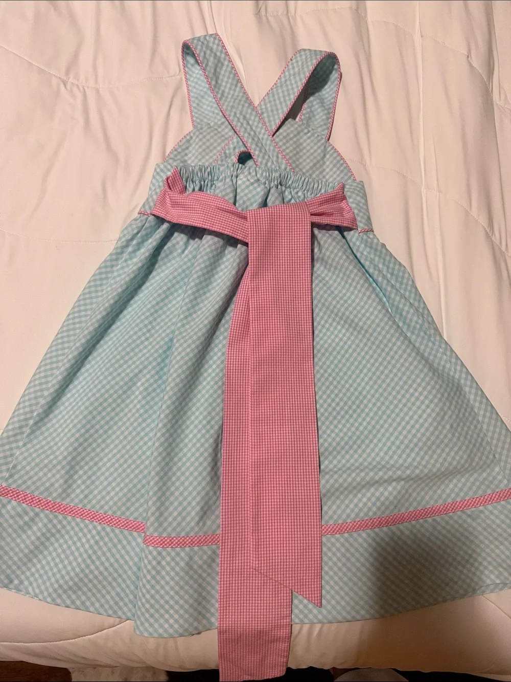 Girls Blue Gingham Rainbow Pinafore Dress